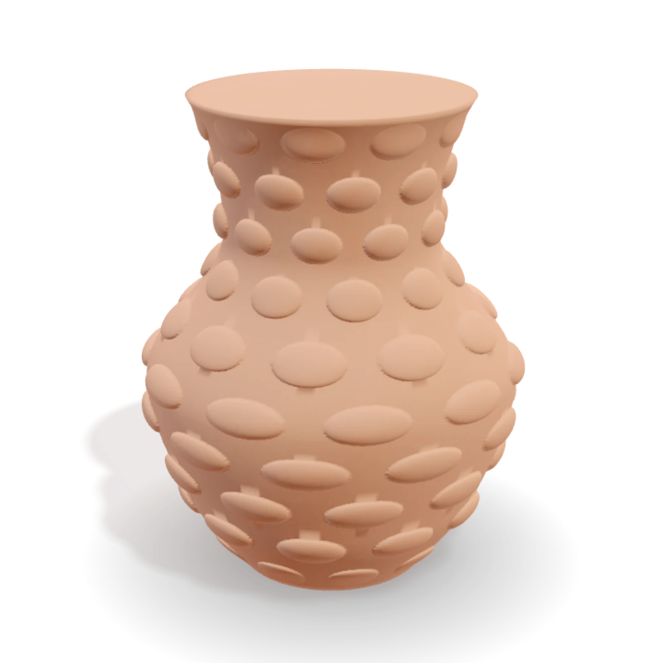 A vessel with a studded surface, rendered in fired clay